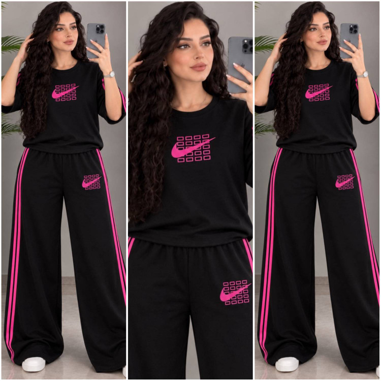 ست تیشرت شلوار زنانه برشکا مشکی صورتی