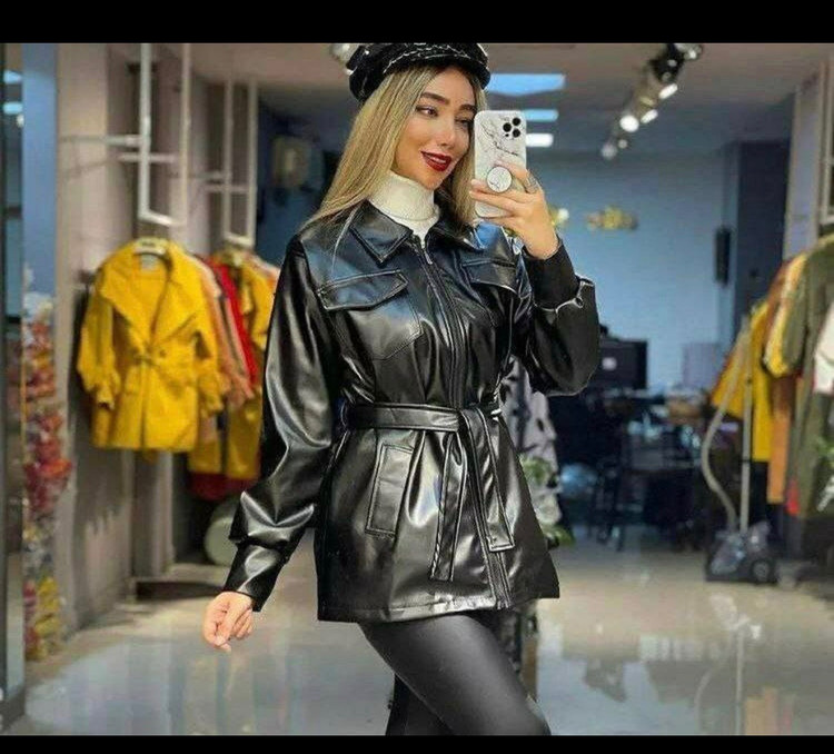 پالتو چرم کمربند دار زنانه کت چرم زمستانی ارسال رایگان