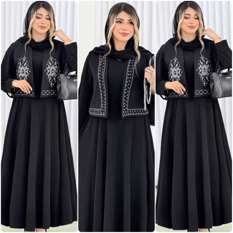ست پیراهن و جلیقه مشکی مجلسی و شیک ارسال رایگان
