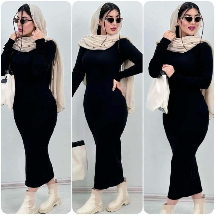 زیر مانتویی مشکی بلند ماکسی یقه اسکی ارسال رایگان