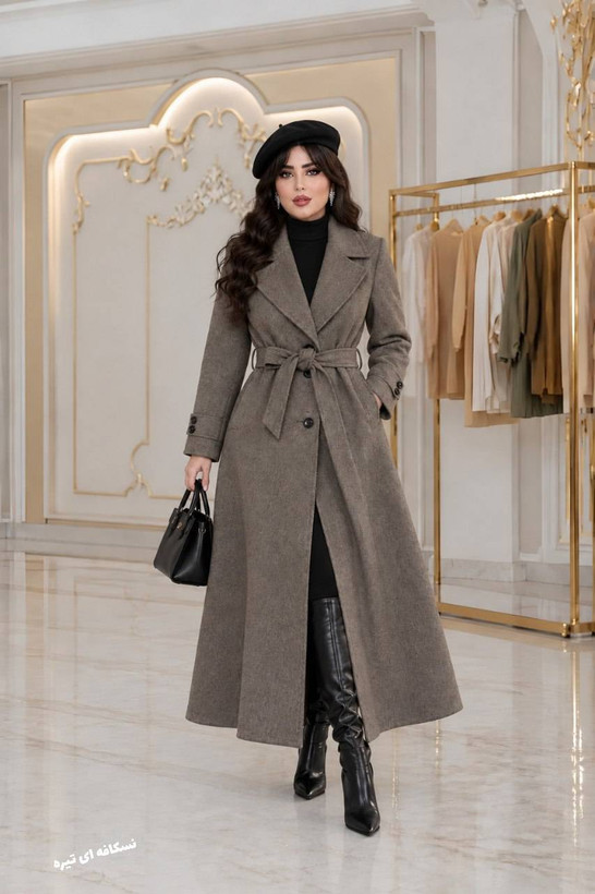پالتو بلند زنانه کمربند دار ارسال رایگان