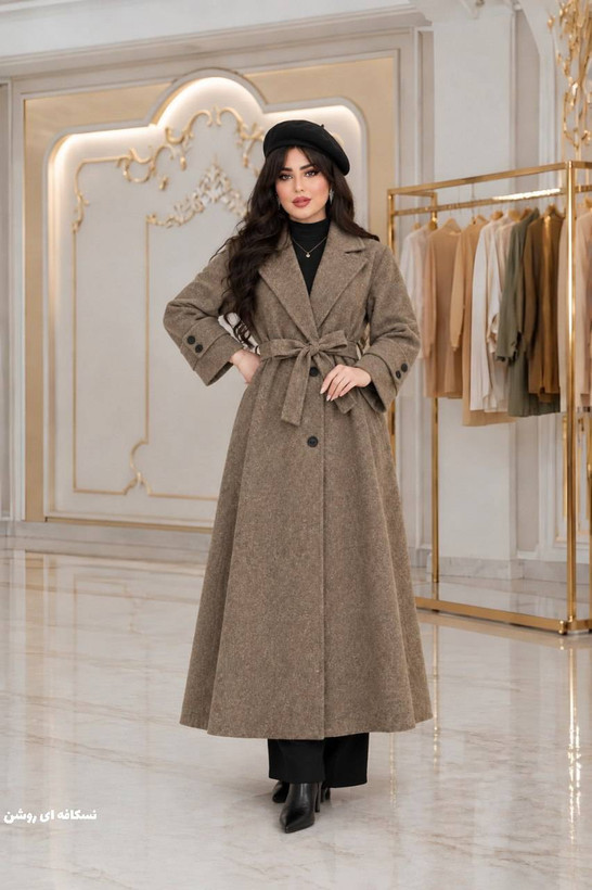 پالتو بلند زنانه کمربند دار ارسال رایگان